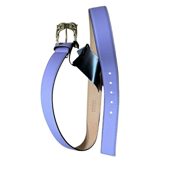 VERSACE Baroque Medusa Leather Belt Purple Gold Sz 95 / 38 Designer Luxury - Picture 7 of 11